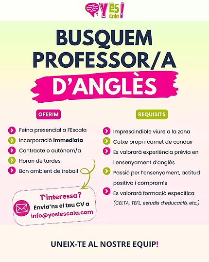 OFERTA DE FEINA - PROFESSOR/A D'ANGLÈS