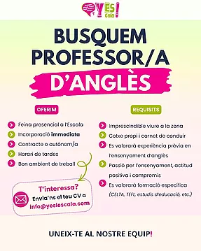 OFERTA DE FEINA - PROFESSOR/A D'ANGLÈS